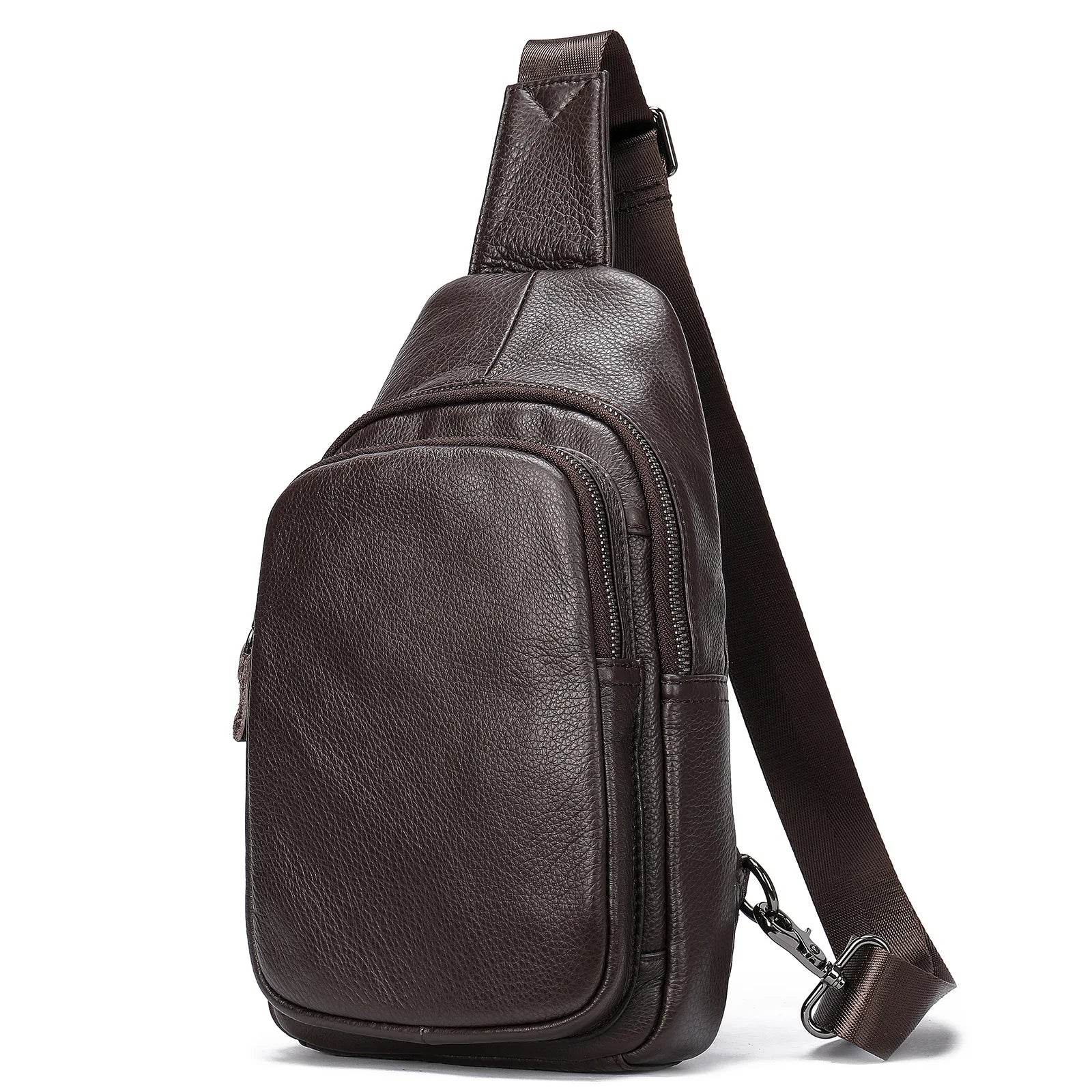 Summer Men Chest Bag Genuine Leather Crossbody Black Coffee Sling - VacationGrabs