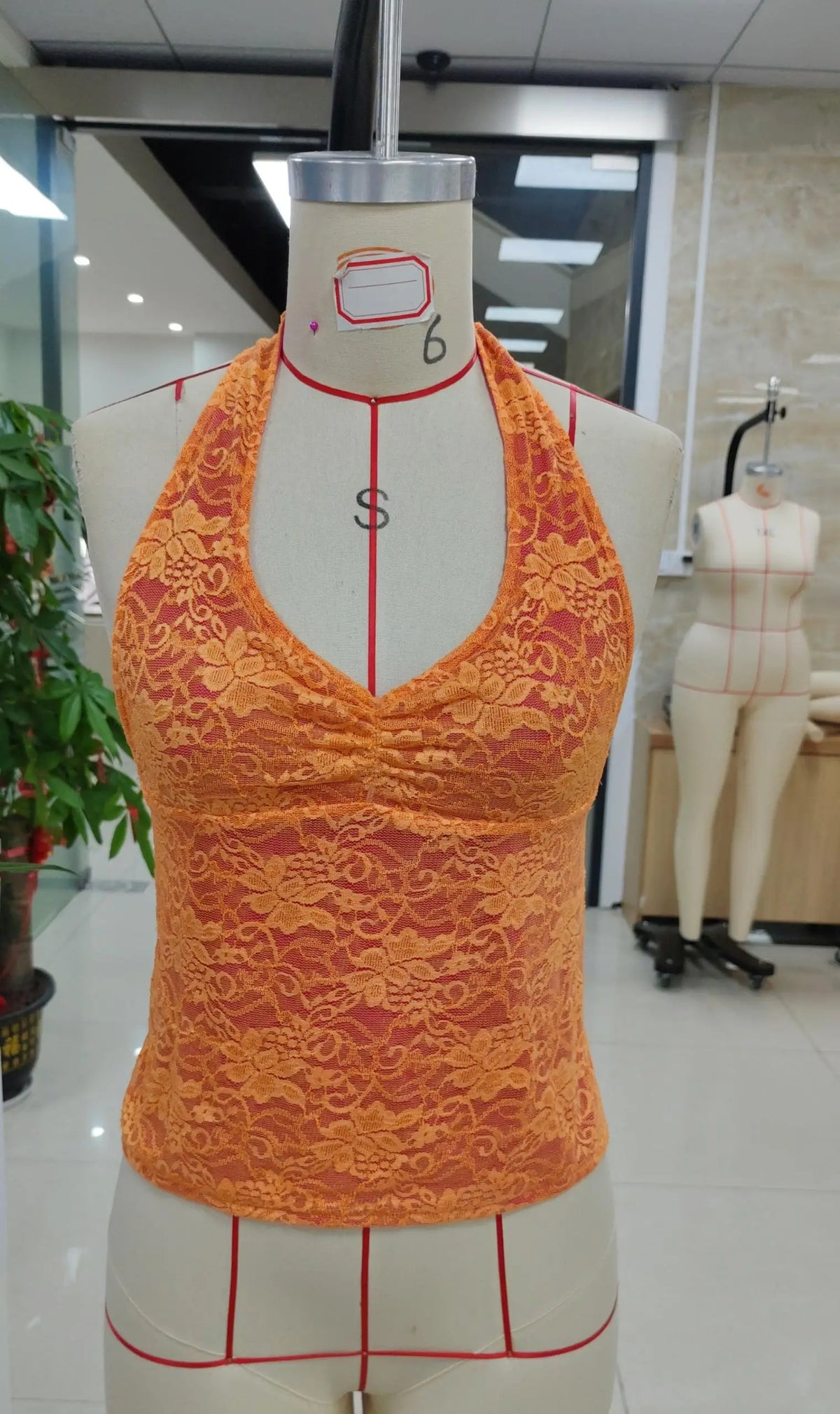 Orange Lace Halter Tank Top - Backless Y2k Crop Top
