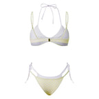 VacationGrabs Women's Double Layered Bikini Set Dot Print Halter Bra with Side Tie-up Low Waist Shorts 2 Pcs Swimsuit Beachwear