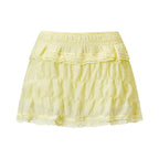 VacationGrabs Women Lace Ruffle Tiered Mini Skort Elastic Waist Low Rise Flowy Micro Skirt Y2K Summer Casual Skirt With Inner Shorts