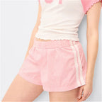 VacationGrabs Cute Women Plaid Sleep Shorts Elastic Waist Side Lace Trim Loose Casual Short Pants Summer Holiday Beach Lounge Wear
