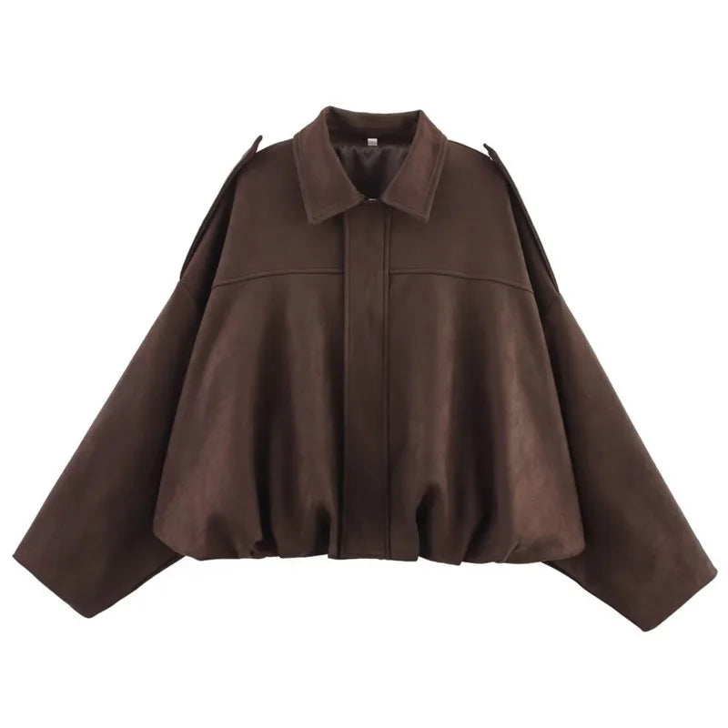 Women's Batwing Sleeve Zip-Up Jacket, Loose Fit Short Coat