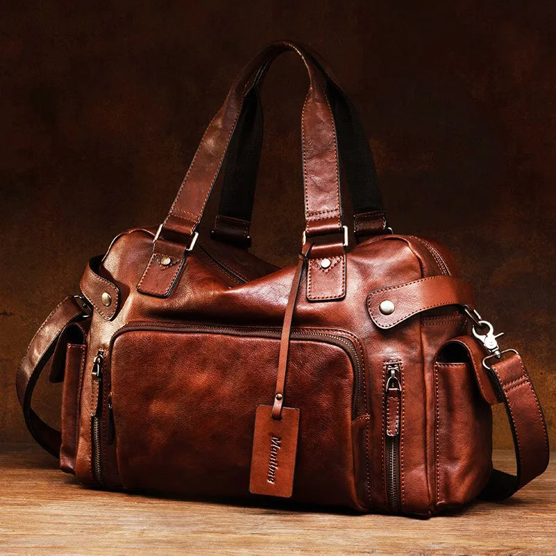 Genuine Leather Duffel Bag – Unisex Travel & Weekender Bag with Laptop Compartment