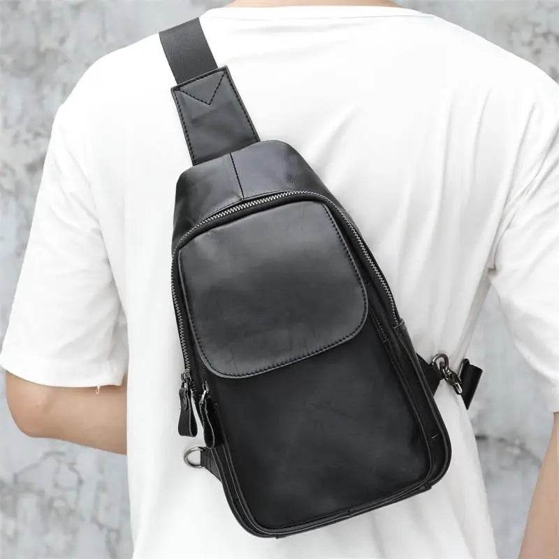 Casual Men Bags Leather Chest Bag Crossbody Cowhide Shoulder - VacationGrabs