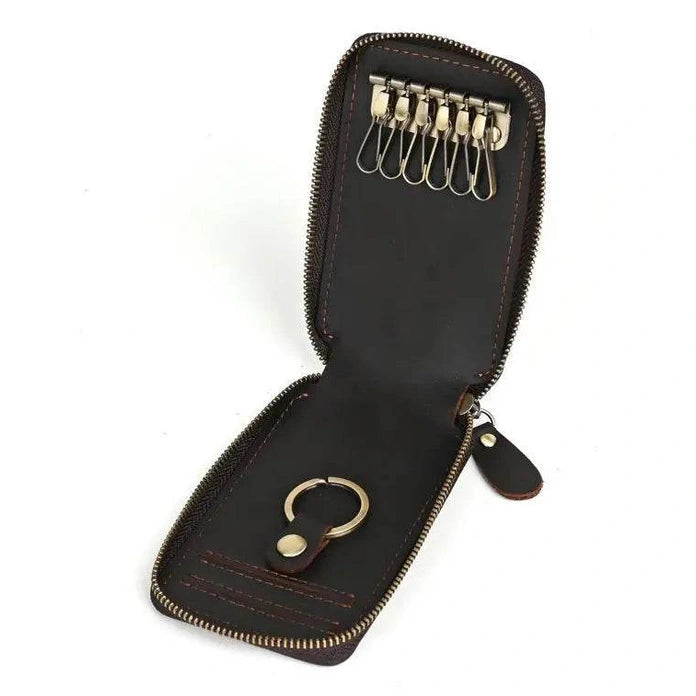 Vintage Style Leather Keychain Wallet for Car Keys & Keyring Holder - VacationGrabs