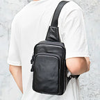 Mens Chest Bag 100% Genuine Leather Crossbody Pack