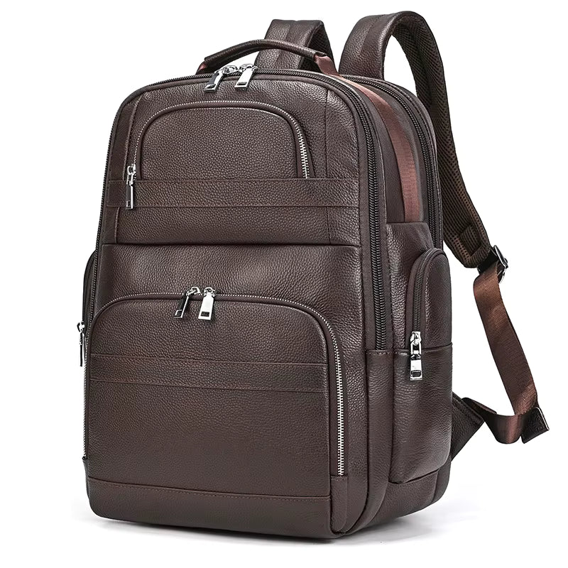 Double Layer Leather Backpacks For Men Large Capacity