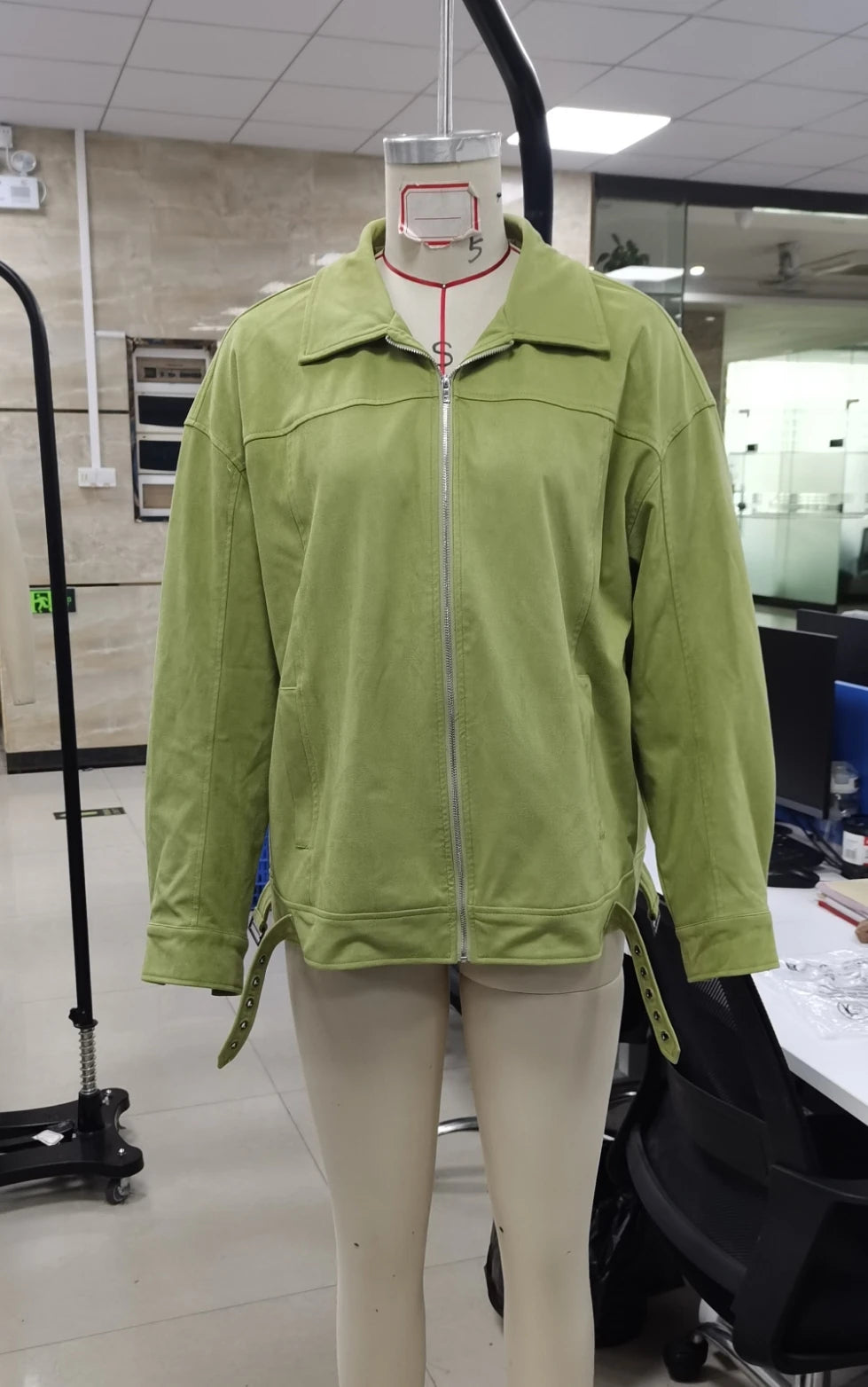 VacationGrabs Women Micro Biker Jacket Casual Loose Fit Stylish Solid Color Zip Up Collared Long Sleeve Coat Fall Spring Streetwear