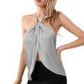 VacationGrabs Women Y2K Sparkly Split Front Top Sleeveless Backless Halter Neck Crop Tank Top Summer Party Club Camisole Vest