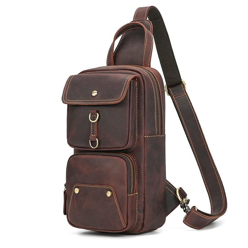 Original Designer Leather Shoulder Bag Crazy Horse Leather Men's Chest Bag Crossbody Bag Simple Design Men's Sling Bag Vintage