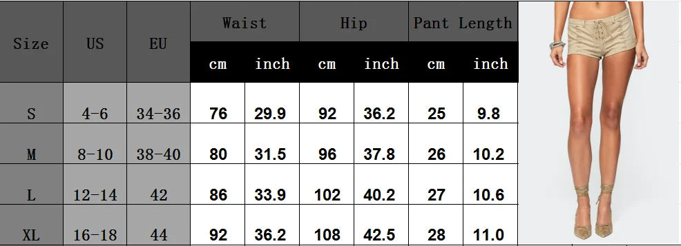 VacationGrabs Y2K Faux Suede Lace Up Mini Shorts for Women Low Rise Drawstring Waist Side Lace Up Hot Pants Casual Summer Rave Party