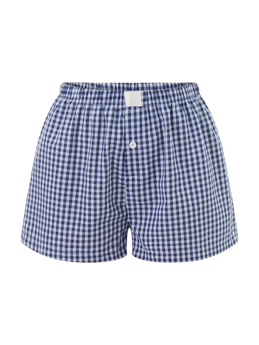 VacationGrabs Women Y2k Gingham Boxer Shorts Stripes Button Elastic Waist Boxers Cute Mini Bloomers Plaid Loose Fit Boy Shorts