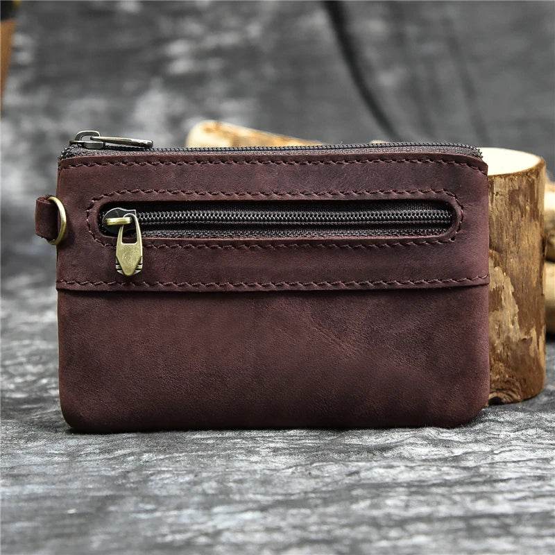 Small Leather Coin Wallet for Men & Women Zipper Mini Card Wallet - VacationGrabs