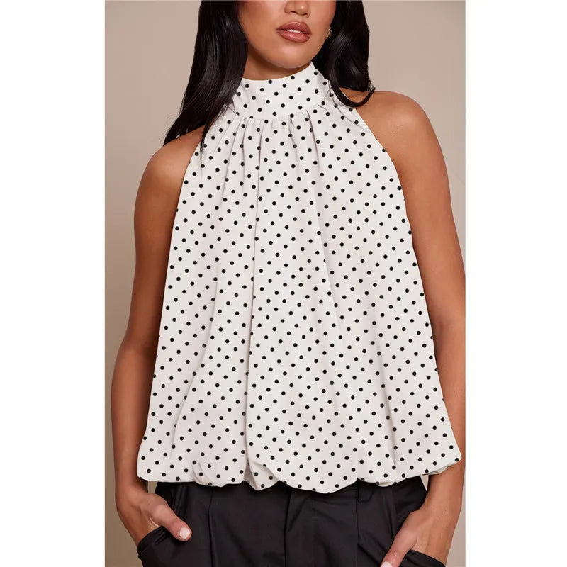 VacationGrabs Women Elegant Tank Tops Summer Halter Neck Sleeveless Summer Solid Color Bubble Hem Vest for Daily Vacation Beach