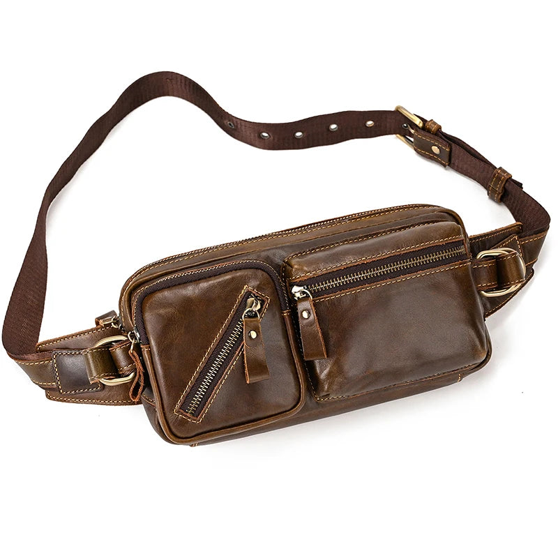 New Leather Waist Bag For Travel Men Male Chest Bag Waist Pack Dual Use Leahter Bag Male Chest Bag Leather Fanny Pack Men