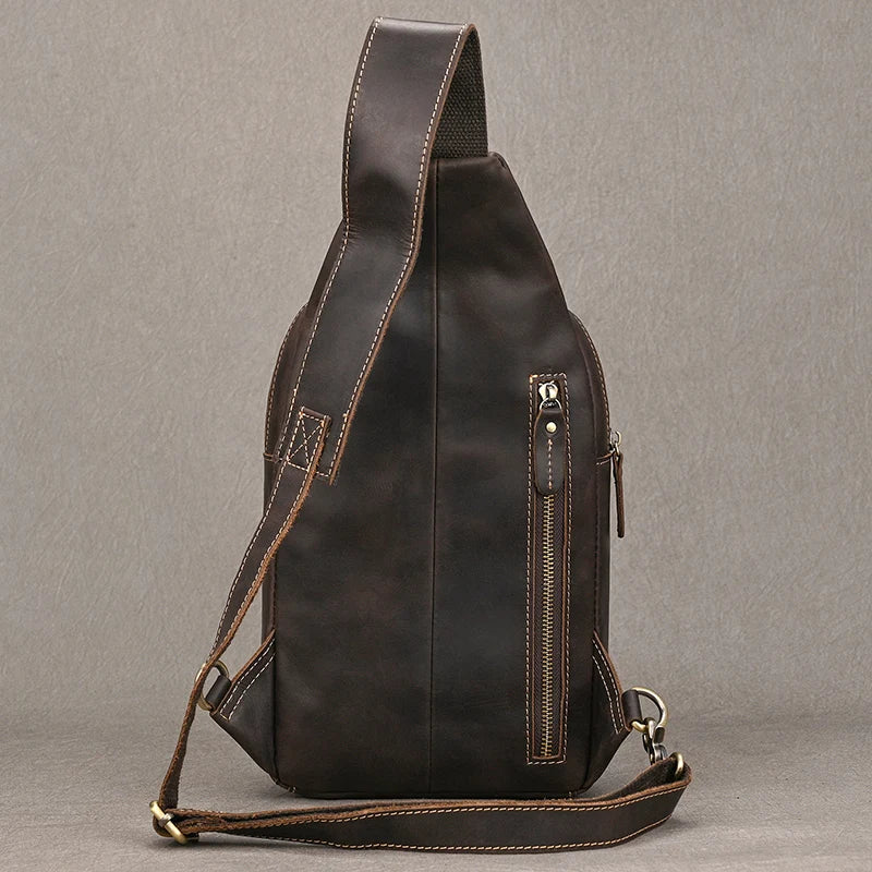 Retro Handmade Big Chest Bag for Men Real Cowhide Leather Crazy Horse Leather Sling Bag Male Chest Pack