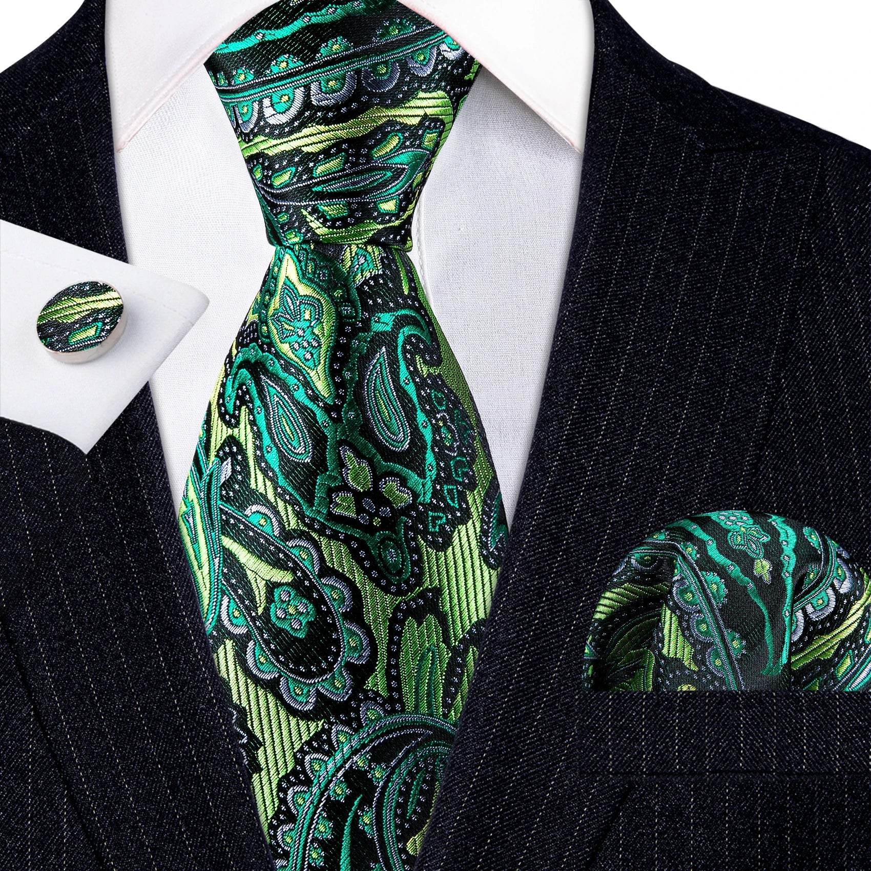 Green Silk Tie Set for Men: Multiple Shades Available - VacationGrabs