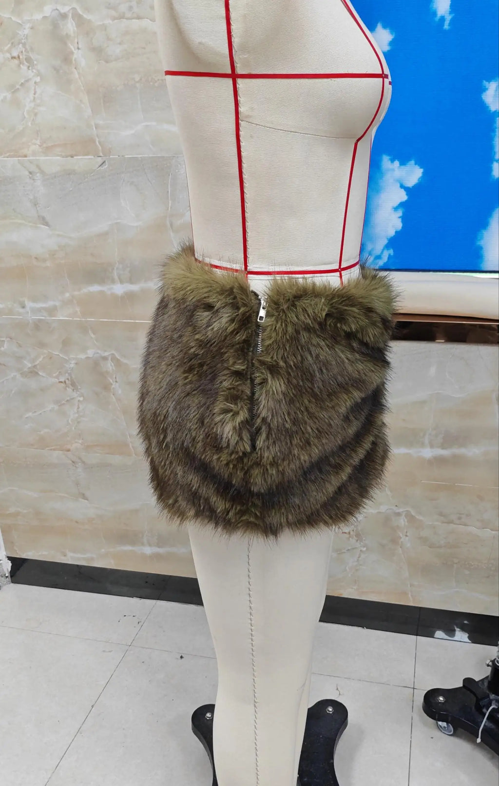 VacationGrabs Summer Fur Mini Skirt Elegant Lady Ruched Low Rise Bodycon Skirt Y2K Vintage Plush Pencil Skirt Chic Women Party Club