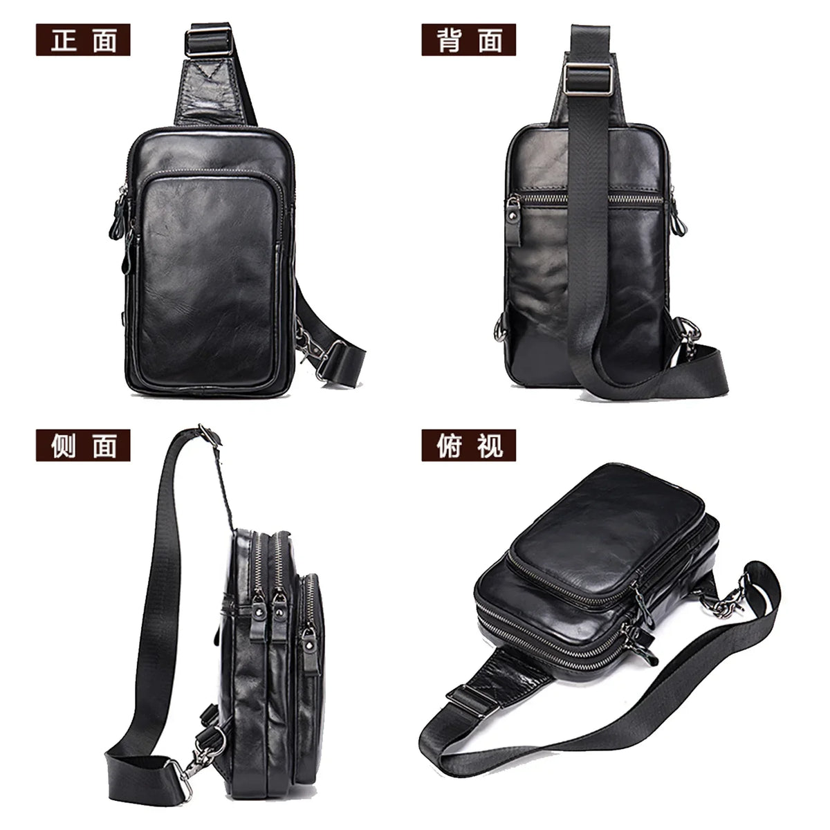 Mens Chest Bag 100% Genuine Leather Crossbody Pack