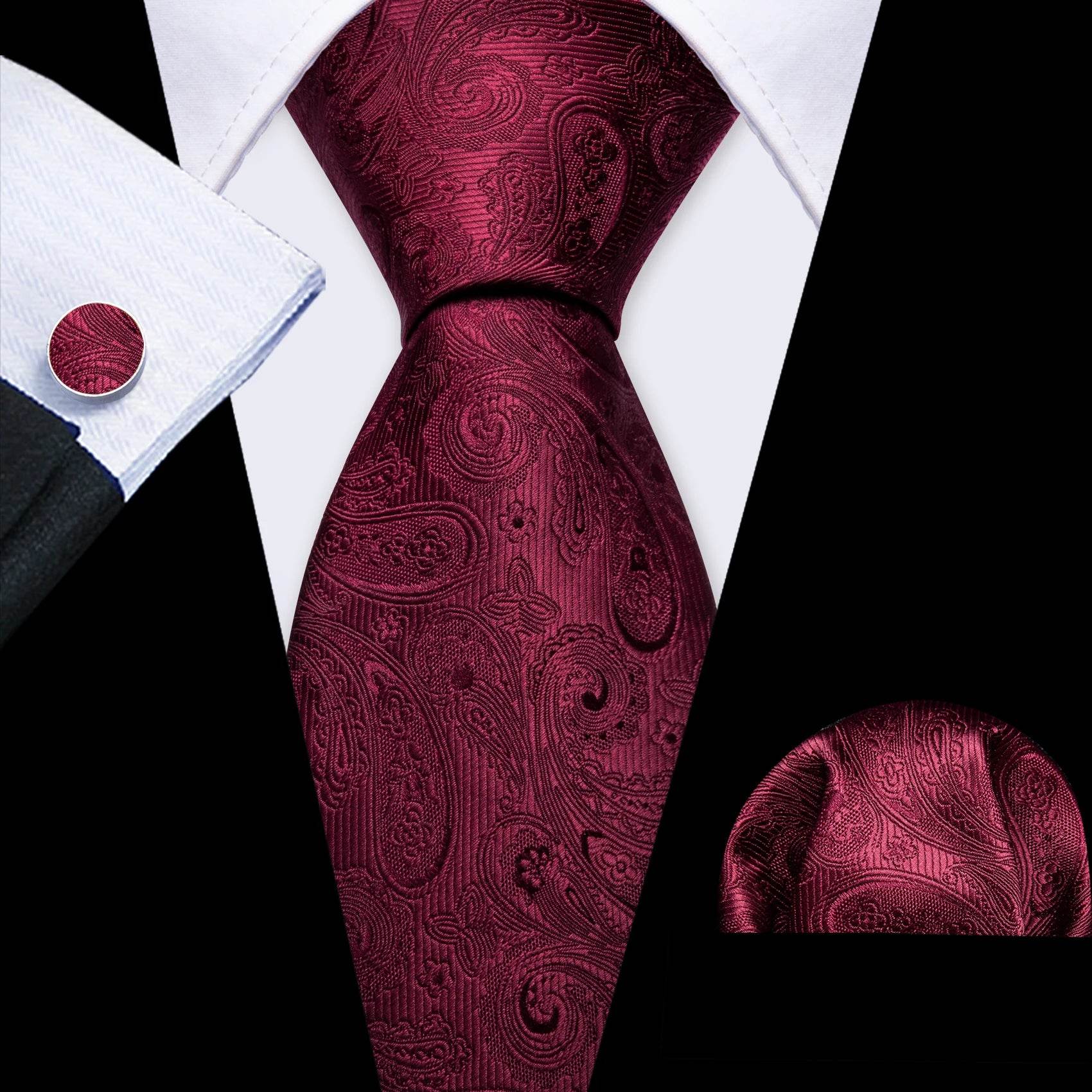 Red Plaid Silk Tie Set for Men - VacationGrabs