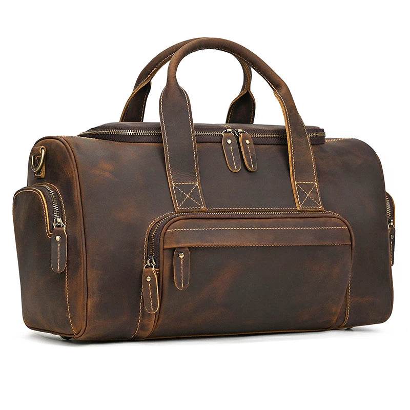 Designer Business Travel Leather Duffle Bag for Men Outdoor Coffee - VacationGrabs