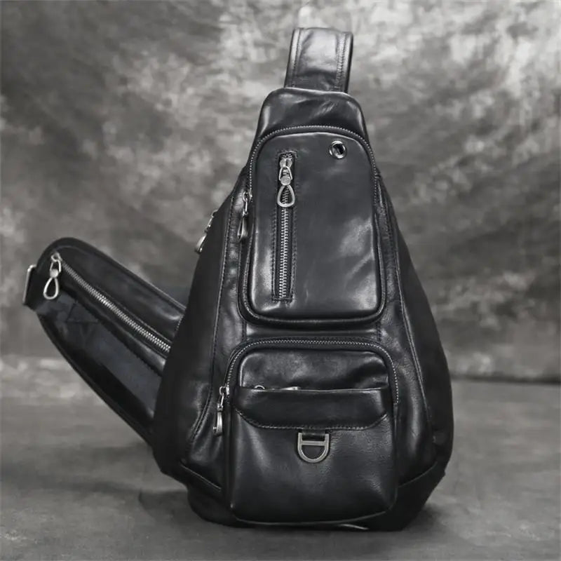 Men's Genuine Leather Sling Bag – Half Moon Chest Pack