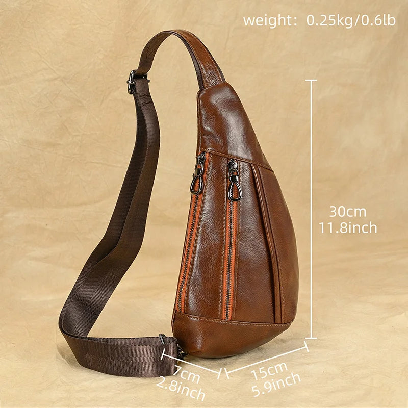 Men's Genuine Leather Chest Sling Bag – Coffee Brown