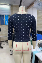 VacationGrabs Women Vintage Polka Dot Crop Top Deep V 3/4 Sleeve Wrap Bust Slim Fitted Short T Shirt Retro Casual Y2K Basic Blouse