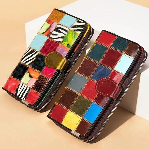 Designer Women’s Plaid Mobile Phone Leather Wallet Long Clutch Purse - VacationGrabs