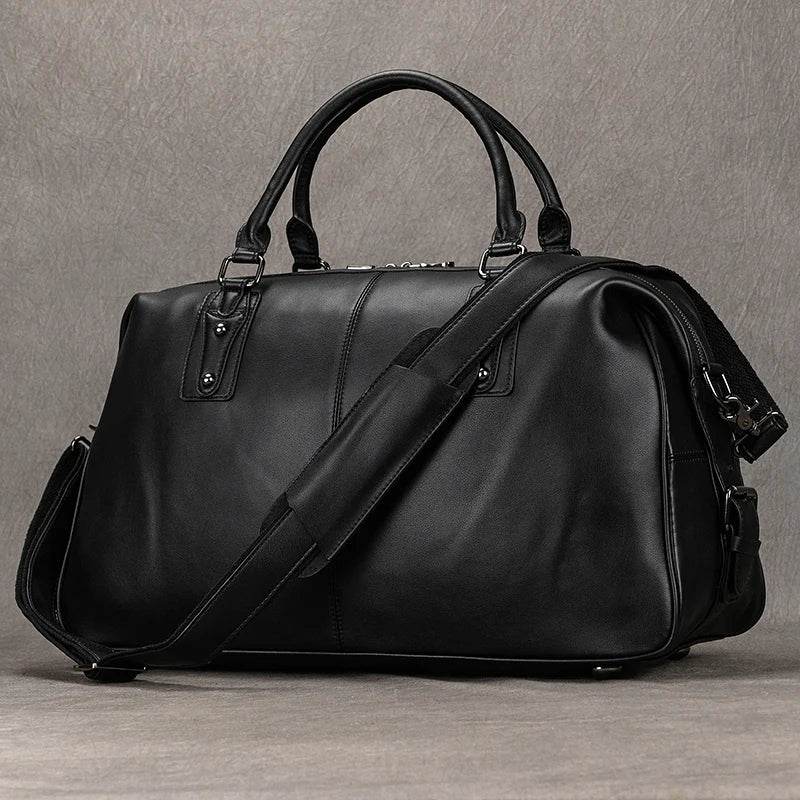 Soft Cowskin Leather Duffle Bag for Men & Women Weekend Travel - VacationGrabs