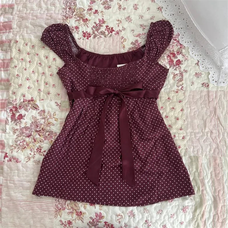 Women Y2k Coquette Shirt Cute Short Sleeve Vintage Fairy Grunge Aesthetic Ruffle Babydoll Crop Top 90s Preppy Clothes