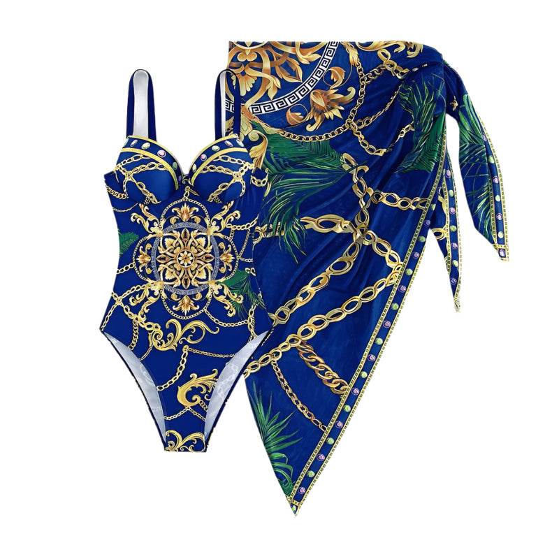Retro One Piece Swimsuit Skirt Swimwear - VacationGrabs