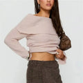 VacationGrabs Womens Off The Shoulder Sweater Y2K Oversized Long Sleeve Slouchy Knitted Loose Pullover Sweaters Tops Streetwear