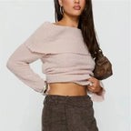 VacationGrabs Womens Off The Shoulder Sweater Y2K Oversized Long Sleeve Slouchy Knitted Loose Pullover Sweaters Tops Streetwear