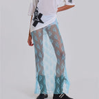 Women Lace Sheer Maxi Skirt Y2k High Waist Split Midi Skirt Sexy See Through Cover Up Long Skirt Beach Boho Clubwear