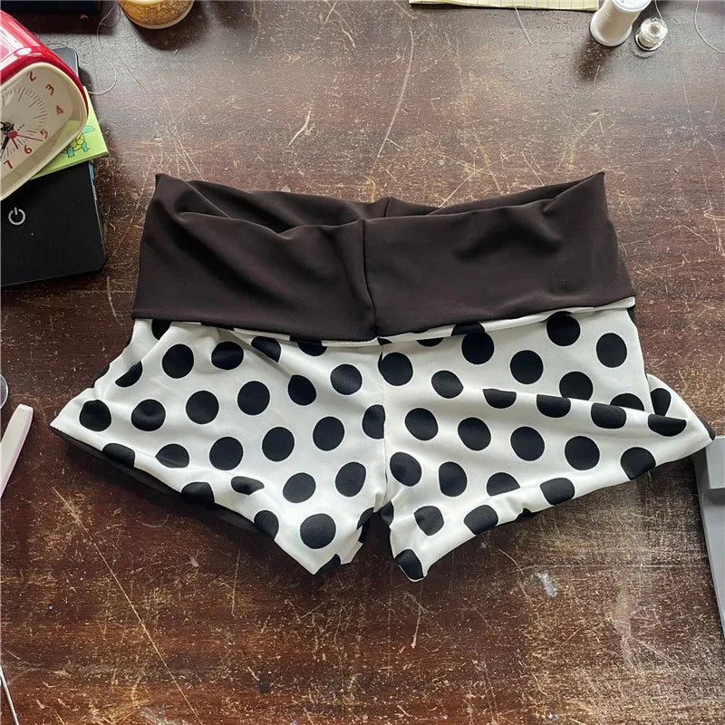 VacationGrabs Women's Polka Dot High Waist Shorts Contrast Color Band Waist Stretch Booty Shorts Y2K Casual Beach Summer Lounge Shorts