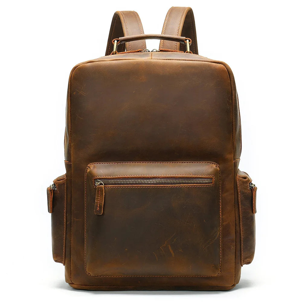 Frenzy Horsehide Men's Double-Shoulder Backpack, Cowhide Outdoor Travel Backpack, Men's Genuine Leather Double-Shoulder Bag