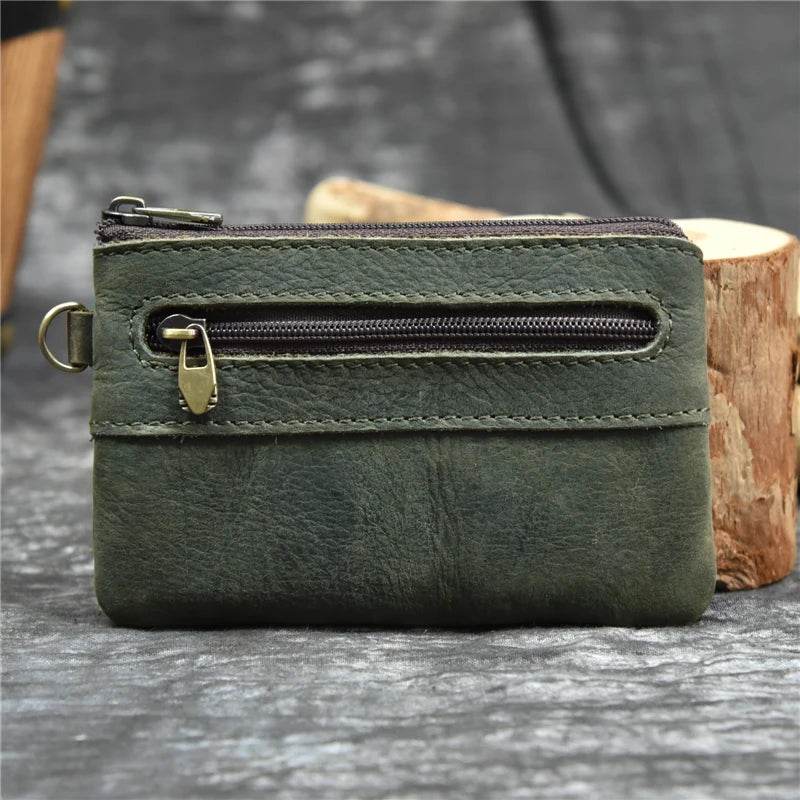 Small Leather Coin Wallet for Men & Women Zipper Mini Card Wallet - VacationGrabs