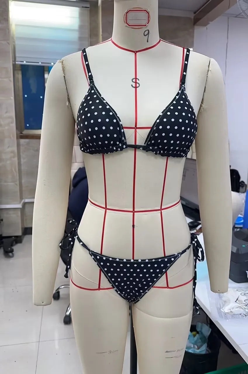 VacationGrabs Women Two Piece Swimsuits Bikini Bathing Suits Swimwear Sleeveless Dots Print Bra and Low Waist Thong Sets Beachwear
