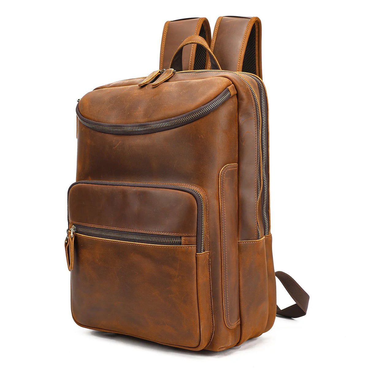 Frenzy Horsehide Men's Double-Shoulder Backpack, Cowhide Outdoor Travel Backpack, Men's Genuine Leather Double-Shoulder Bag