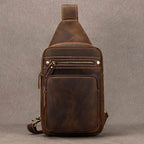 Crazy Horse Leather Men’s Chest Bag Top Layer Cowhide Sling - VacationGrabs