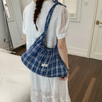 Women's Plaid Pleated Polyester Shoulder Bag, Casual Travel