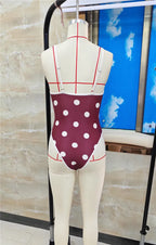 VacationGrabs Women's Summer Swimsuit Y2K Dots Print Sleeveless Adjustable Spaghetti Strap Bodysuit Bathing Suit Beachwear