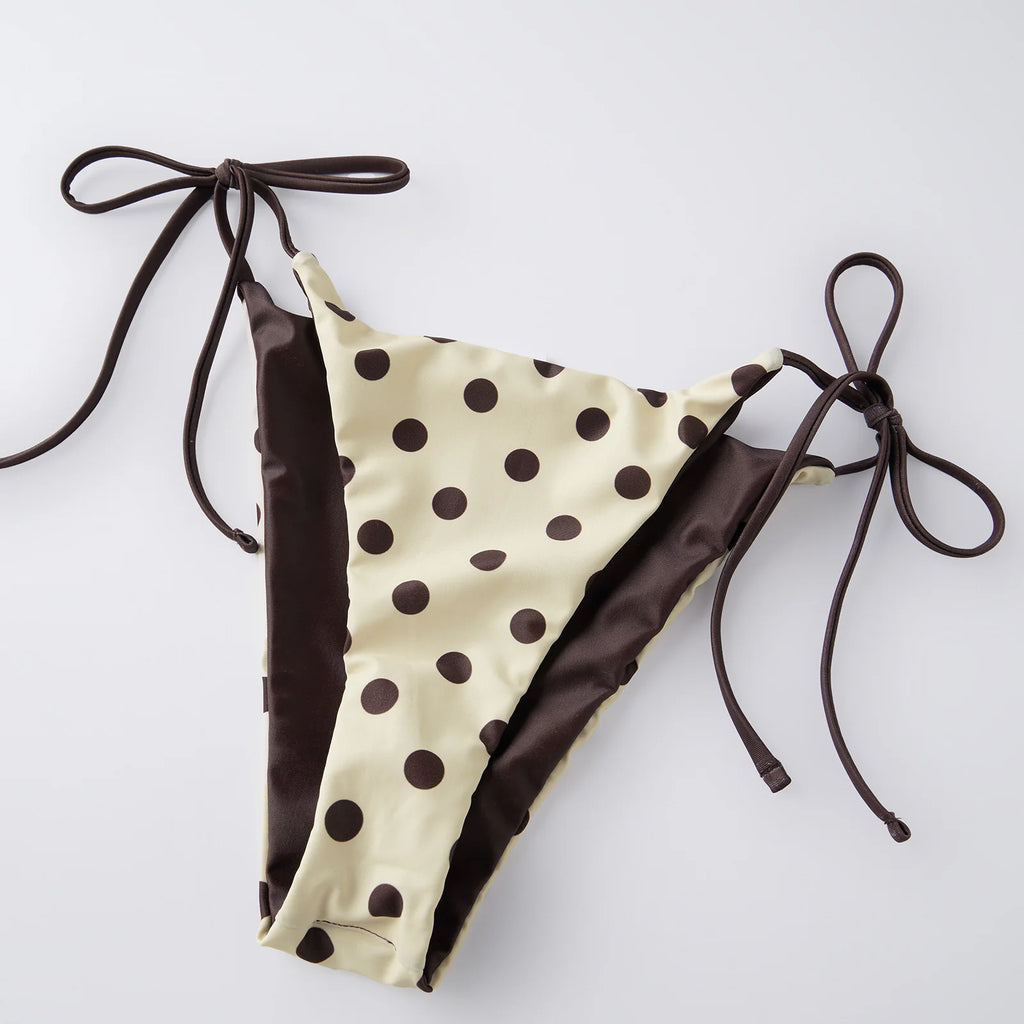 VacationGrabs Women Reversible Two Piece Swimsuit Halter String Triangle Bikini Sets Tie Side Cheeky Thong Brazilian Bathing Suit