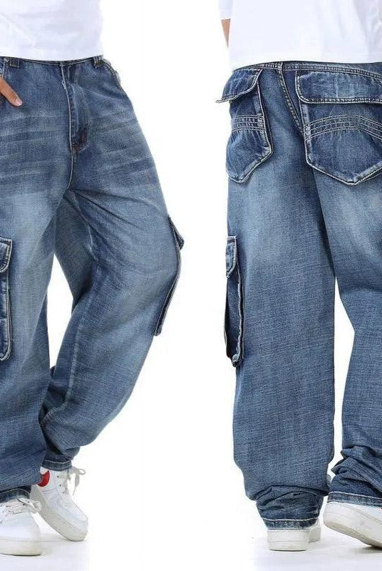  Mens Baggy Jeans Wide Leg Denim Pants Hip Hop Fashion Embroidery