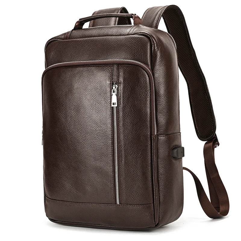 Crazy Horse Leather Laptop Backpack for Men Business School - VacationGrabs