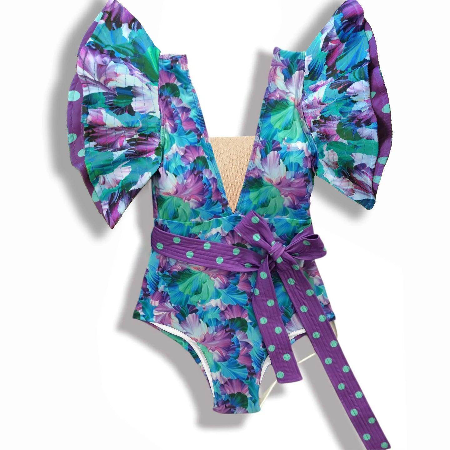 Women's Ruffle Sleeve Deep-V Bathing Suit - VacationGrabs