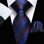 Men's blue striped silk tie with matching pocket square, how fold a pocket square