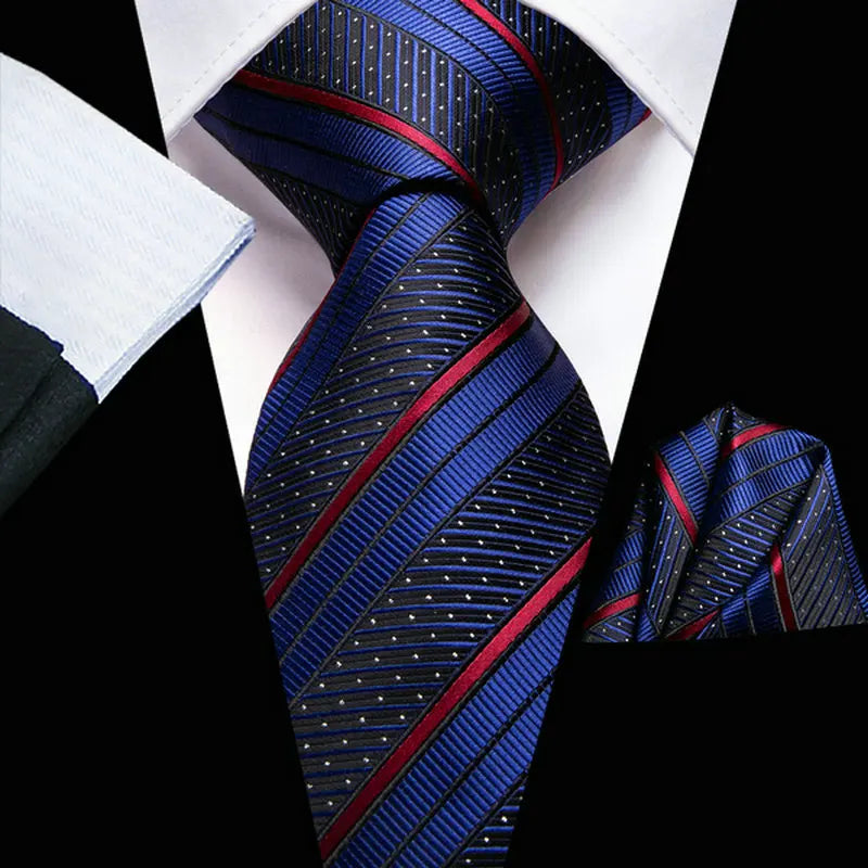 Men's blue striped silk tie with matching pocket square, how fold a pocket square