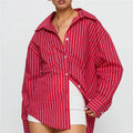 VacationGrabs Women Spring Button Down Shirt Pinstripe Loose Fit Long Sleeve Button Up Shirt Wide Collar Casual Tops Workout Shirts
